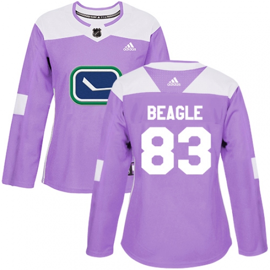 Women's Adidas Vancouver Canucks #83 Jay Beagle Authentic Purple Fights Cancer Practice NHL Jersey - Ujersey