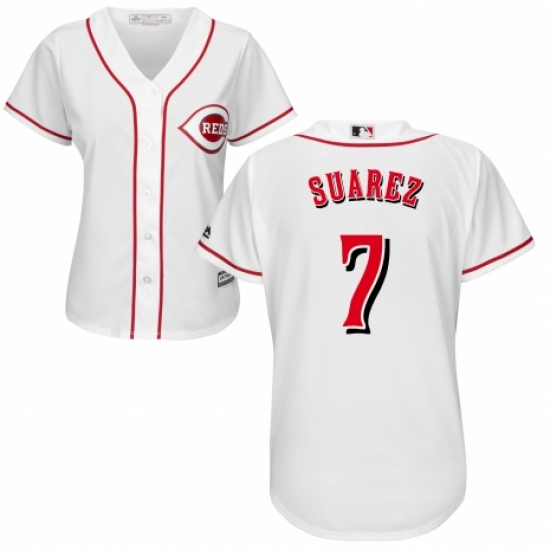 Women's Majestic Cincinnati Reds #7 Eugenio Suarez Replica White Home Cool Base MLB Jersey