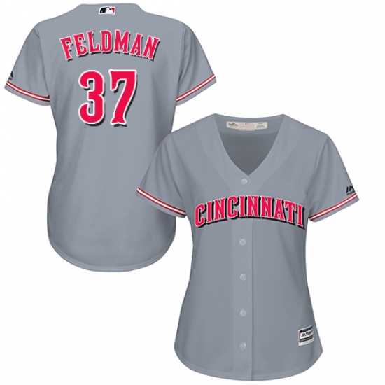 Women's Majestic Cincinnati Reds #37 Scott Feldman Authentic Grey Road Cool Base MLB Jersey - Ujersey