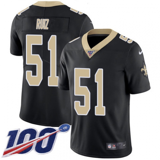 Men's New Orleans Saints #51 Cesar Ruiz Black Team Color Stitched NFL 100th Season Vapor Untouchable Limited Jersey - Ujersey