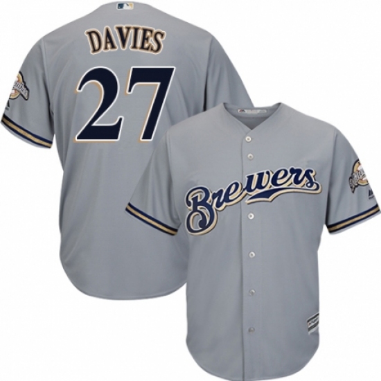Youth Majestic Milwaukee Brewers #27 Zach Davies Authentic Grey Road Cool Base MLB Jersey - Ujersey
