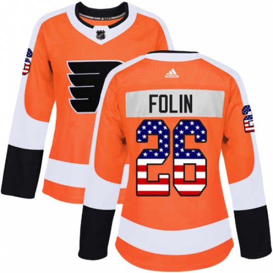 Women's Adidas Philadelphia Flyers #26 Christian Folin Authentic Orange USA Flag Fashion NHL Jersey - Ujersey