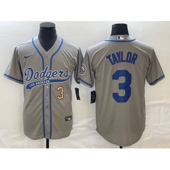 Men's Los Angeles Dodgers #3 Chris Taylor Number Grey Cool Base Stitched Baseball Jersey - Ujersey