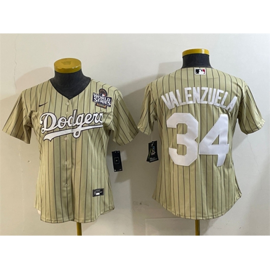 Women's Los Angeles Dodgers #34 Toro Valenzuela Cream 2024 World Series Cool Base Stitched Baseball Jersey(Run Small) - Ujersey