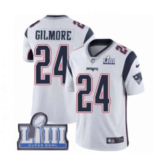 Men's Nike New England Patriots #24 Stephon Gilmore White Vapor Untouchable Limited Player Super Bowl LIII Bound NFL Jersey - Ujersey
