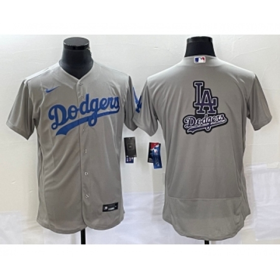 Men's Los Angeles Dodgers Gray Team Big Logo Flex Base Stitched Baseball Jersey 1 - Ujersey