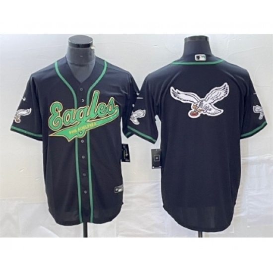 Men's Nike Philadelphia Eagles Black Team Big Logo Cool Base Stitched Baseball Jersey - ujerseystore
