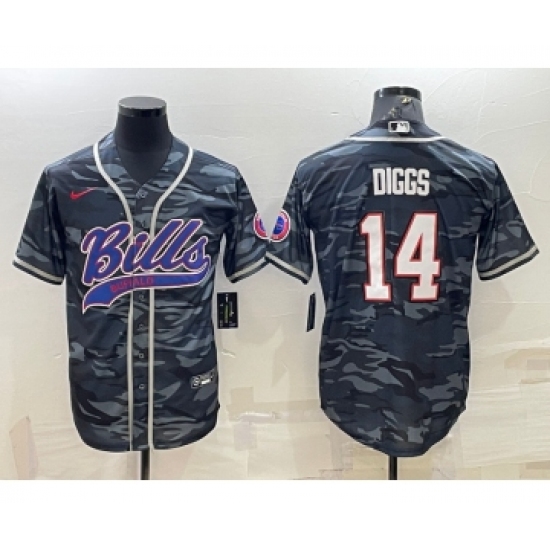 Men's Buffalo Bills Blank #14 Stefon Diggs Grey Navy Camo With Patch Cool Base Stitched Baseball Jersey - Ujersey