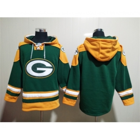 Men's Green Bay Packers Blank Green Lace-Up Pullover Hoodie - Ujersey