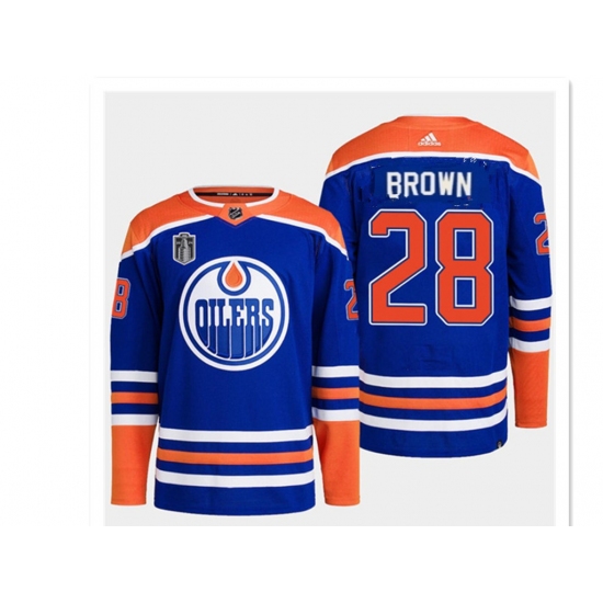 Men's Edmonton Oilers #28 Connor Brown Royal 2024 Stanley Cup Final Stitched Jersey - Ujersey