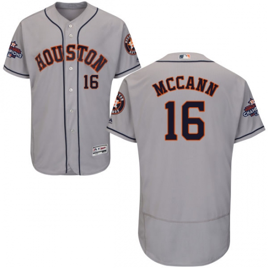 Men's Majestic Houston Astros #16 Brian McCann Authentic Grey Road 2017 World Series Champions Flex Base MLB Jersey - Ujersey