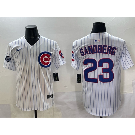 Men's Chicago Cubs #23 Ryne Sandberg White Pinstripe 'Ryne Sandberg Tribute' Vapor Limited V2 Stitched Baseball Jersey