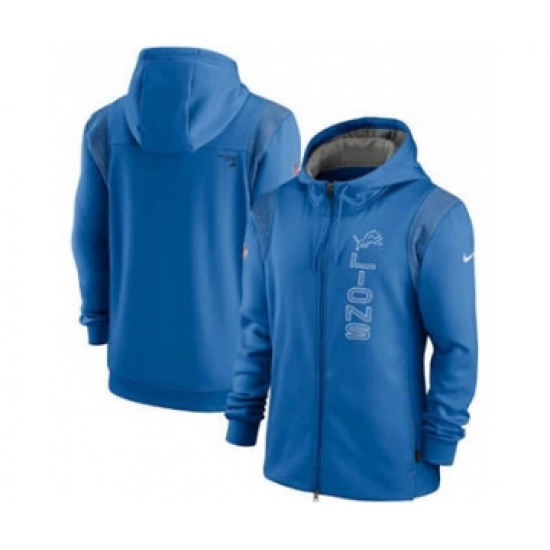 Men's Detroit Lions 2021 Blue Sideline Team Performance Full-Zip Hoodie - Ujersey