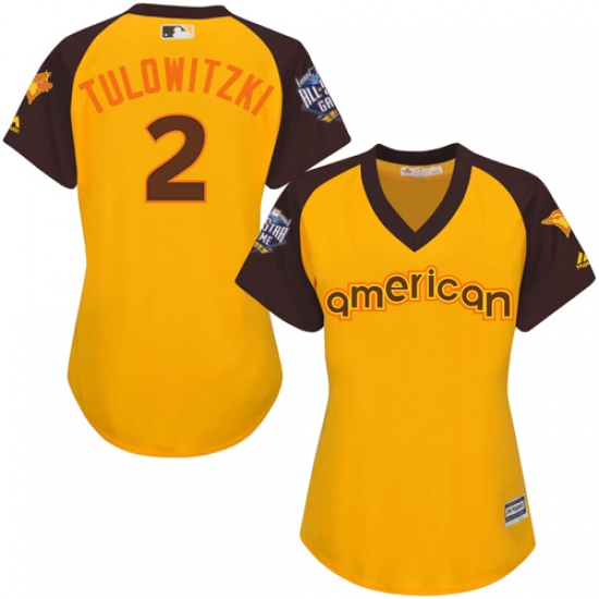 Women's Majestic Toronto Blue Jays #2 Troy Tulowitzki Authentic Yellow 2016 All-Star American League BP Cool Base MLB Jersey - Ujersey