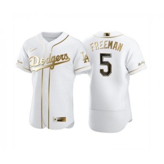 Men's Los Angeles Dodgers #5 Freddie Freeman White Golden Flex Base Stitched Jersey - Ujersey
