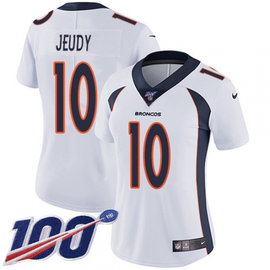 Women's Denver Broncos #10 Jerry Jeudy White Stitched 100th Season Vapor Untouchable Limited Jersey - Ujersey