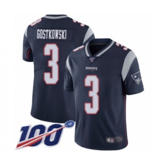 Men's New England Patriots #3 Stephen Gostkowski Navy Blue Team Color Vapor Untouchable Limited Player 100th Season Football Jersey - Ujersey