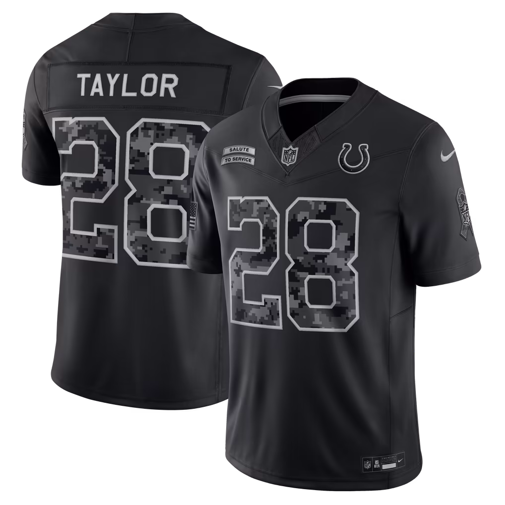 Men's Indianapolis Colts Jonathan Taylor Nike Black 2026 Salute to Service Stitched Limited Jersey