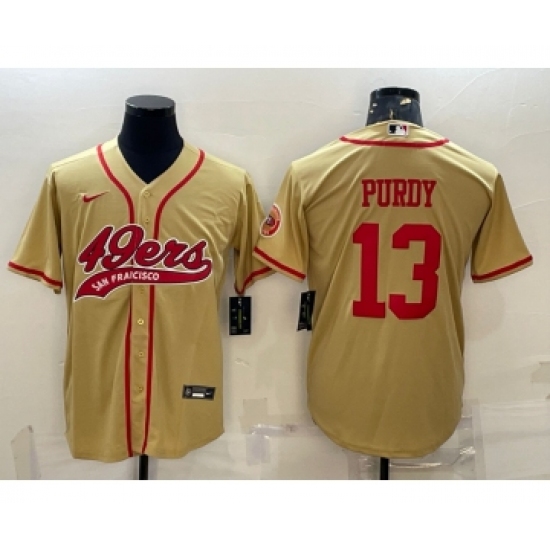 Men's San Francisco 49ers #13 Brock Purdy Gold With Patch Cool Base Stitched Baseball Jersey - Ujersey
