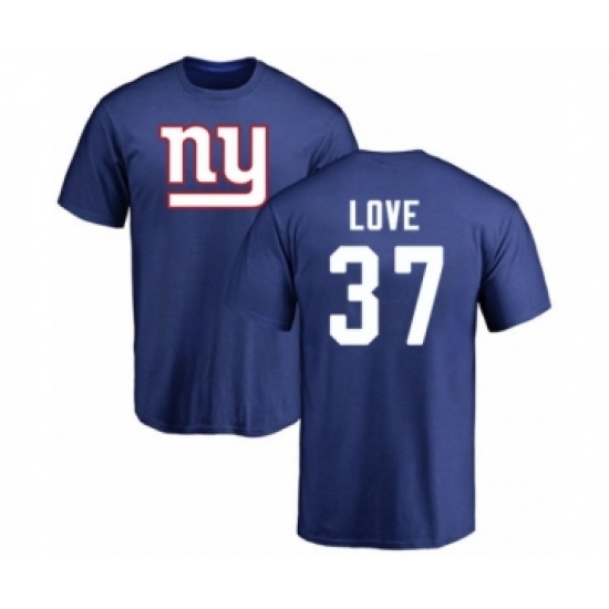 Football New York Giants #37 Julian Love Royal Blue Name & Number Logo T-Shirt - Ujersey