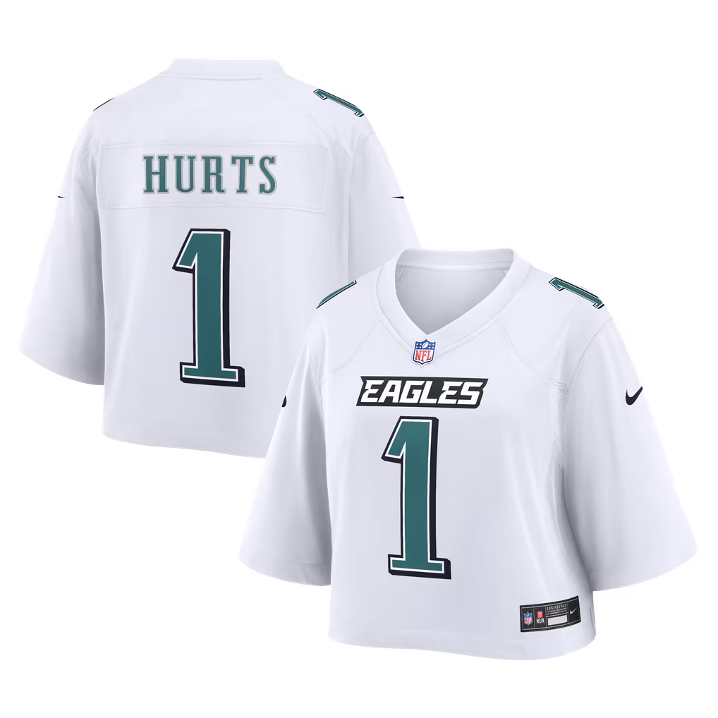 Women's Philadelphia Eagles Jalen Hurts Nike White Cropped Fashion Game Jersey - SUjersey01