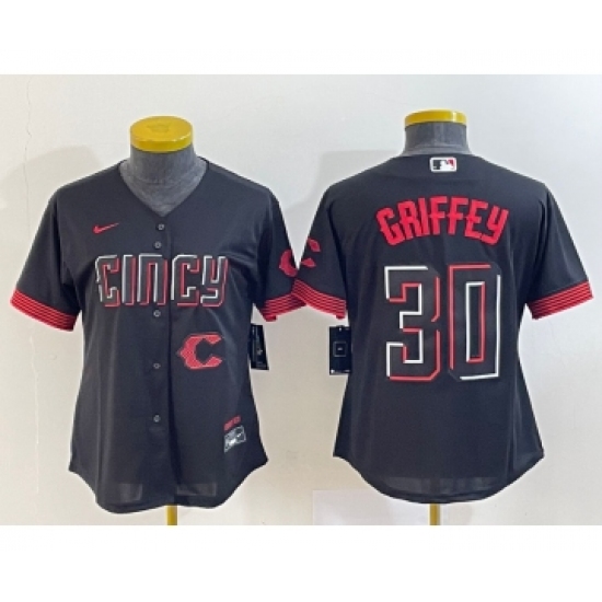 Women's Cincinnati Reds #30 Ken Griffey Jr Black 2023 City Connect Cool Base Stitched Jersey - Ujersey