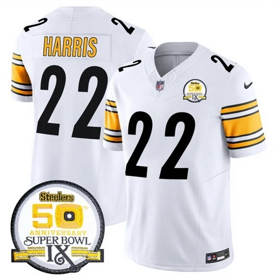 Men's Pittsburgh Steelers #22 Najee Harris White 2024 F U S E 50th Anniversary Of Super Bowl IX Alternate Vapor Untouchable Limited Stitched Jersey - Ujersey