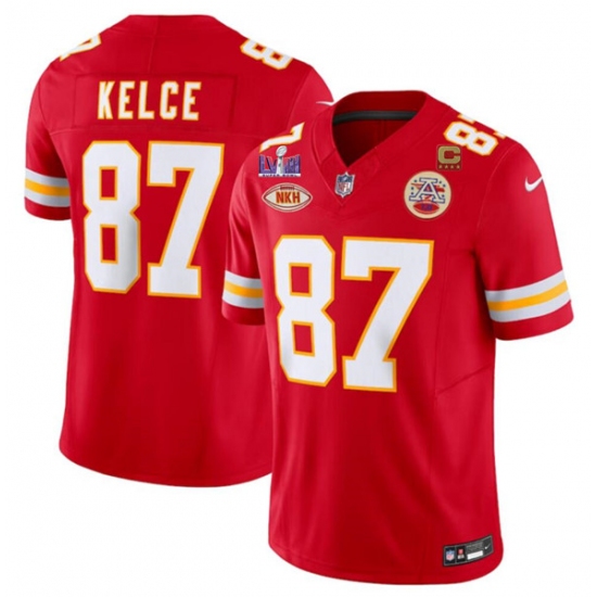 Men's Kansas City Chiefs #87 Travis Kelce Red 2024 F.U.S.E. Super Bowl LVIII With NKH And 4-star C Vapor Untouchable Limited Football Stitched Jersey - Ujersey