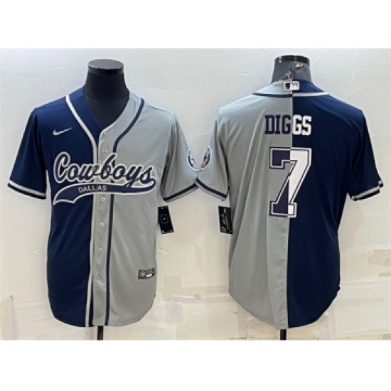 Men's Dallas Cowboys #7 Trevon Diggs Navy Gray Split With Patch Cool Base Stitched Baseball Jersey - Ujersey
