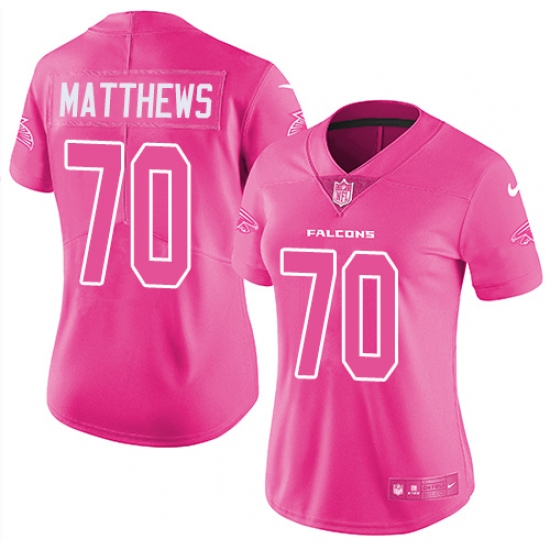 Women's Nike Atlanta Falcons #70 Jake Matthews Limited Pink Rush Fashion NFL Jersey - Ujersey