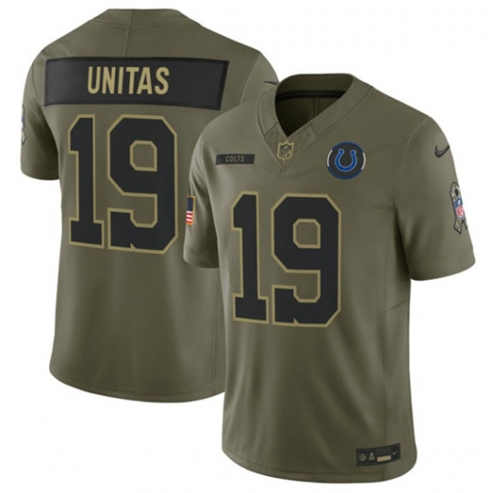 Men's Indianapolis Colts #19 Johnny Unitas Olive 2025 Salute to Service Limited Football Stitched Jersey - Ujersey