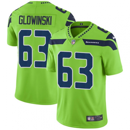 Youth Nike Seattle Seahawks #63 Mark Glowinski Elite Green Rush Vapor Untouchable NFL Jersey - Ujersey