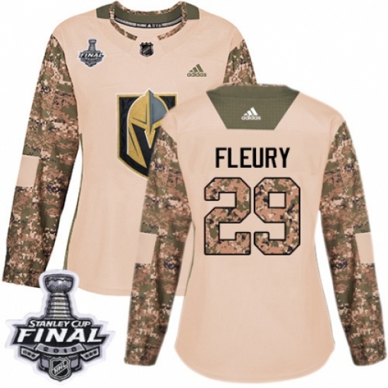 Women's Adidas Vegas Golden Knights #29 Marc-Andre Fleury Authentic Camo Veterans Day Practice 2018 Stanley Cup Final NHL Jersey - Ujersey