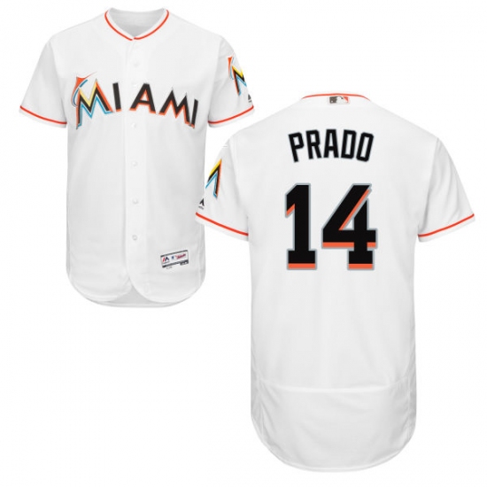 Men's Majestic Miami Marlins #14 Martin Prado White Home Flex Base Authentic Collection MLB Jersey