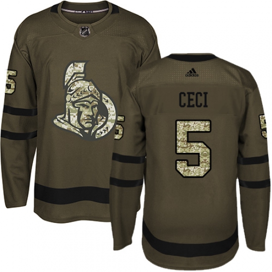 Men's Adidas Ottawa Senators #5 Cody Ceci Authentic Green Salute to Service NHL Jersey - Ujersey
