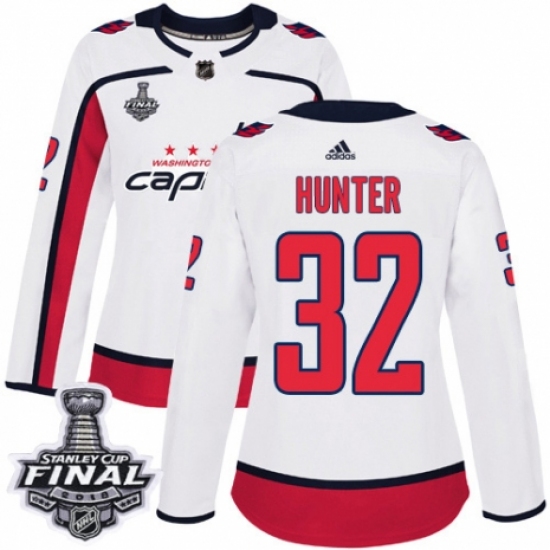 Women's Adidas Washington Capitals #32 Dale Hunter Authentic White Away 2018 Stanley Cup Final NHL Jersey - Ujersey