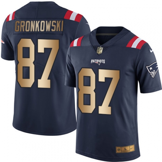 Men's Nike New England Patriots #87 Rob Gronkowski Limited Navy/Gold Rush NFL Jersey
