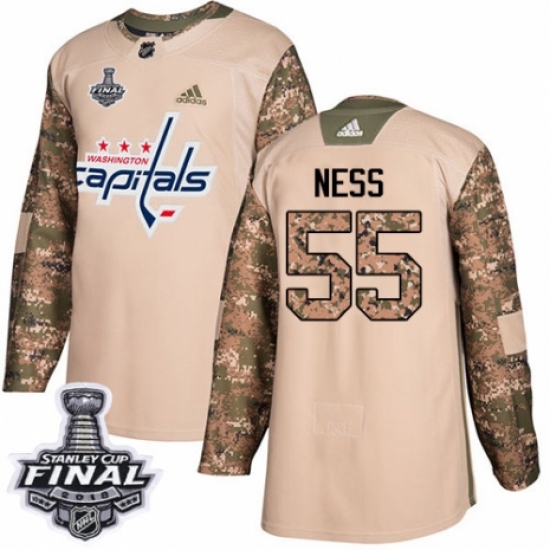 Men's Adidas Washington Capitals #55 Aaron Ness Authentic Camo Veterans Day Practice 2018 Stanley Cup Final NHL Jersey - Ujersey