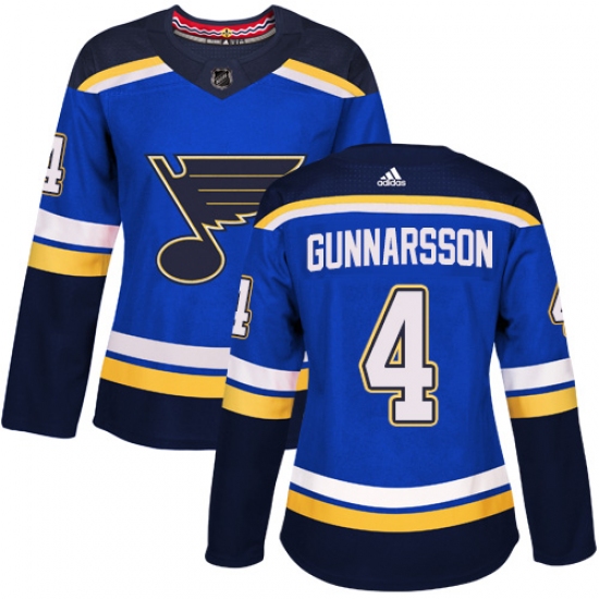Women's Adidas St. Louis Blues #4 Carl Gunnarsson Authentic Royal Blue Home NHL Jersey - Ujersey