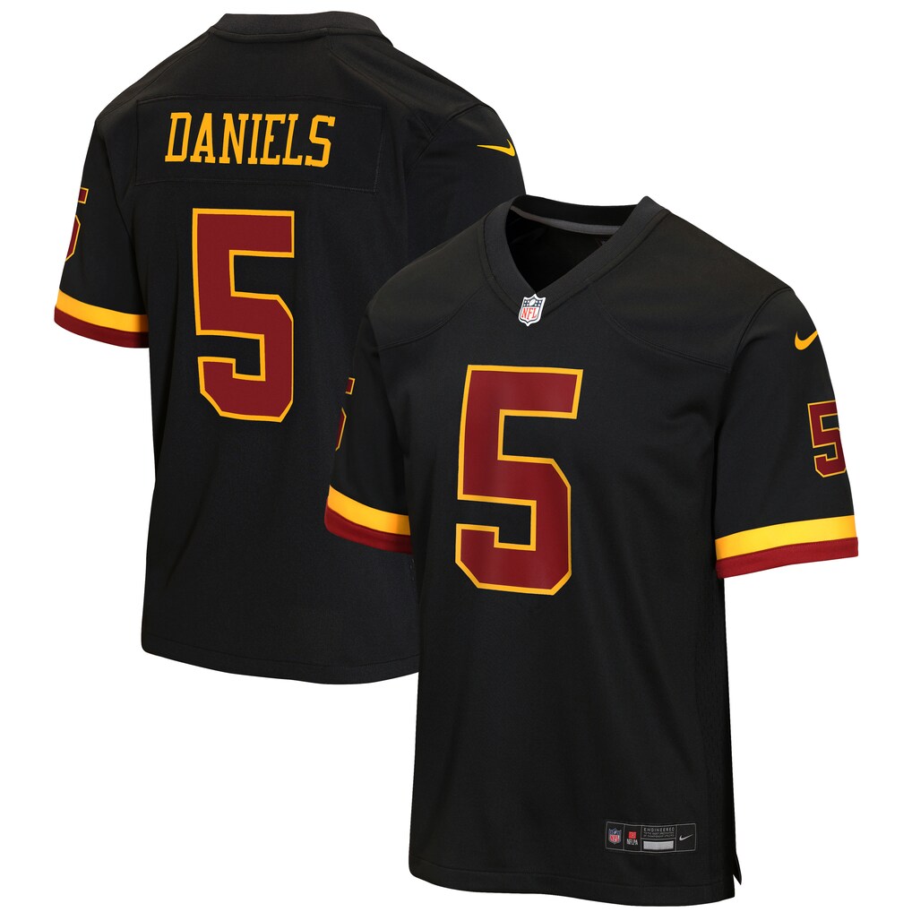Youth Washington Commanders Jayden Daniels Nike Black Hail Raiser Alternate Game Jersey - Ujersey Shop