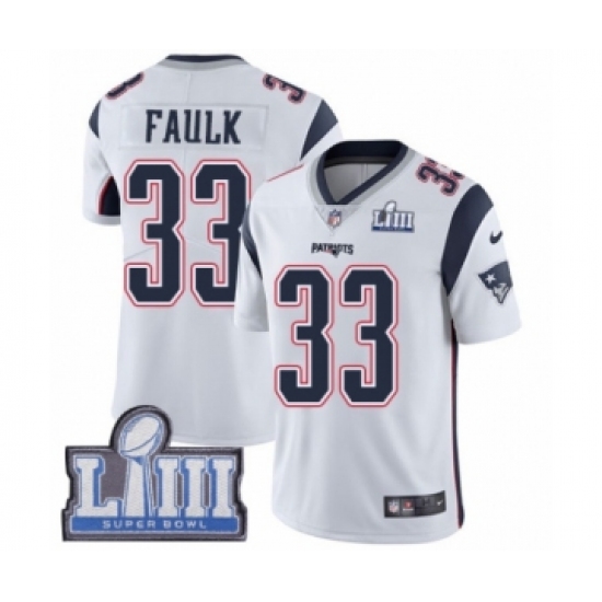 Youth Nike New England Patriots #33 Kevin Faulk White Vapor Untouchable Limited Player Super Bowl LIII Bound NFL Jersey - Ujersey