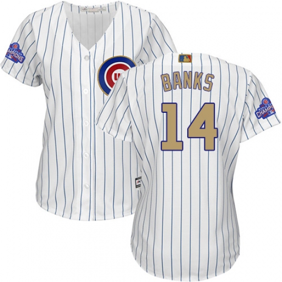 Women's Majestic Chicago Cubs #14 Ernie Banks Authentic White 2017 Gold Program MLB Jersey - Ujersey