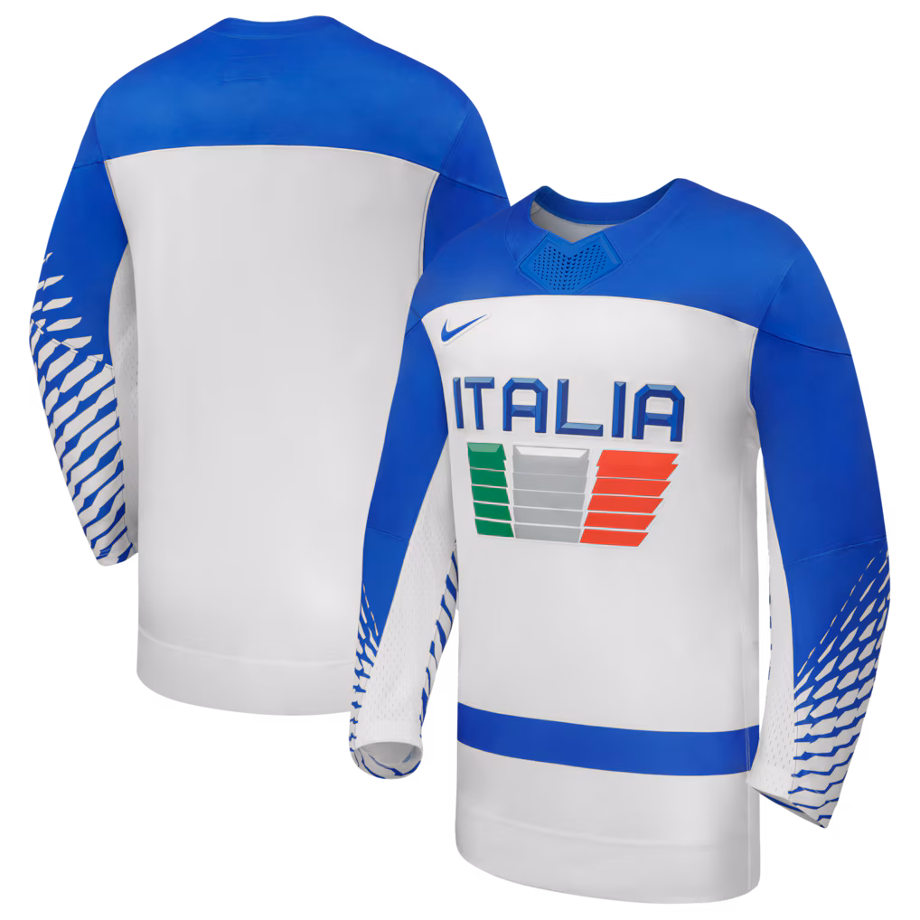 Men's Italy Hockey Nike White 2026 Away Replica Jersey - Ujersey Shop
