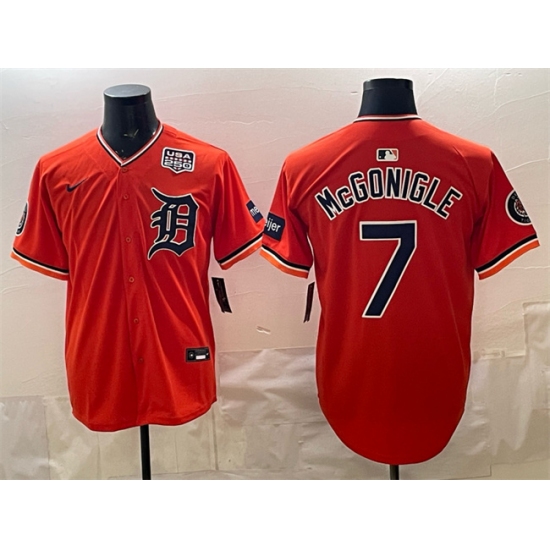 Men's Detroit Tigers #7 Kevin McGonigle Orange 2026 Alternate With Meijer & USA 250 Vapor Premier Limited Stitched Baseball Jersey