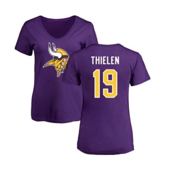 Football Women's Minnesota Vikings #19 Adam Thielen Purple Name & Number Logo Slim Fit T-Shirt - Ujersey