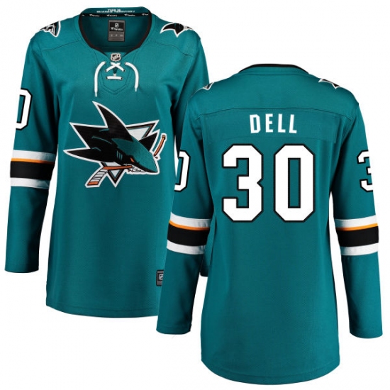 Women's San Jose Sharks #30 Aaron Dell Fanatics Branded Teal Green Home Breakaway NHL Jersey - Ujersey