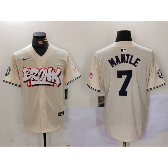 Men's New York Yankees #7 Mickey Mantle Cream Limited Stitched Baseball Jersey - Ujersey