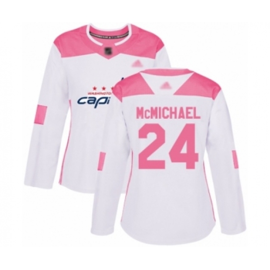 Women's Washington Capitals #24 Connor McMichael Authentic White Pink Fashion Hockey Jersey - Ujersey