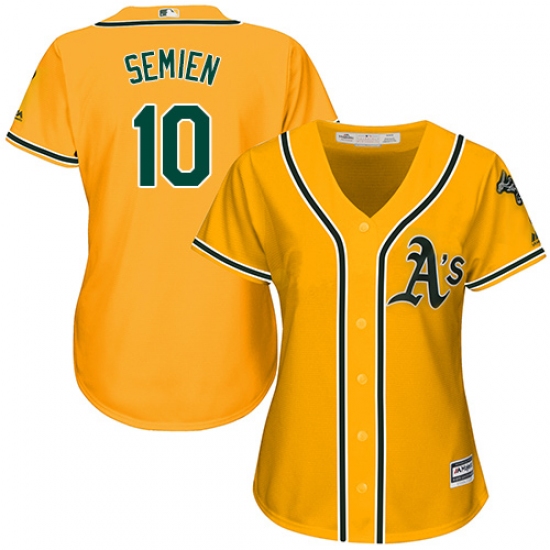 Women's Majestic Oakland Athletics #10 Marcus Semien Replica Gold Alternate 2 Cool Base MLB Jersey - Ujersey