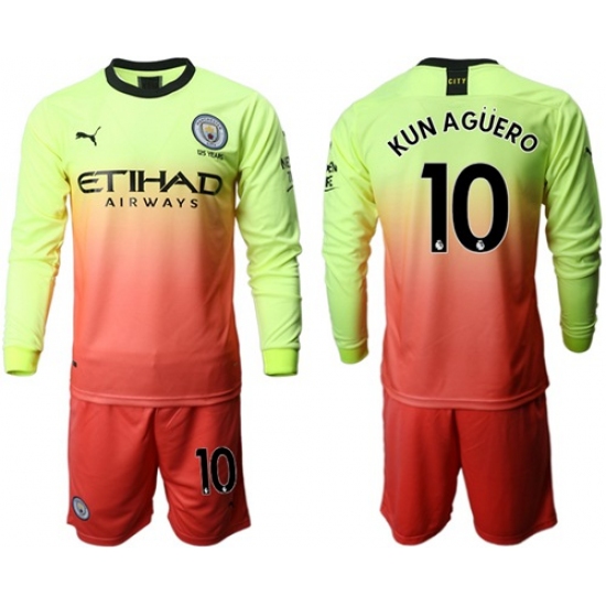 Manchester City #10 Kun Aguero Third Long Sleeves Soccer Club Jersey
